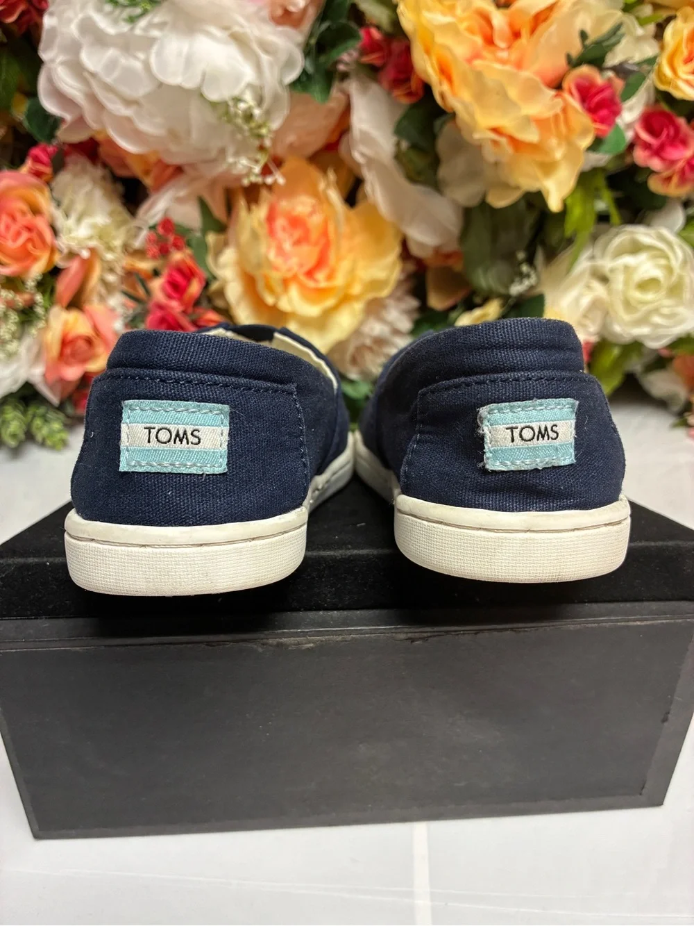 TOMS Classic Alpargata Canvas Toddler Slip On Shoes Navy Blue Size 10 Hook Loop